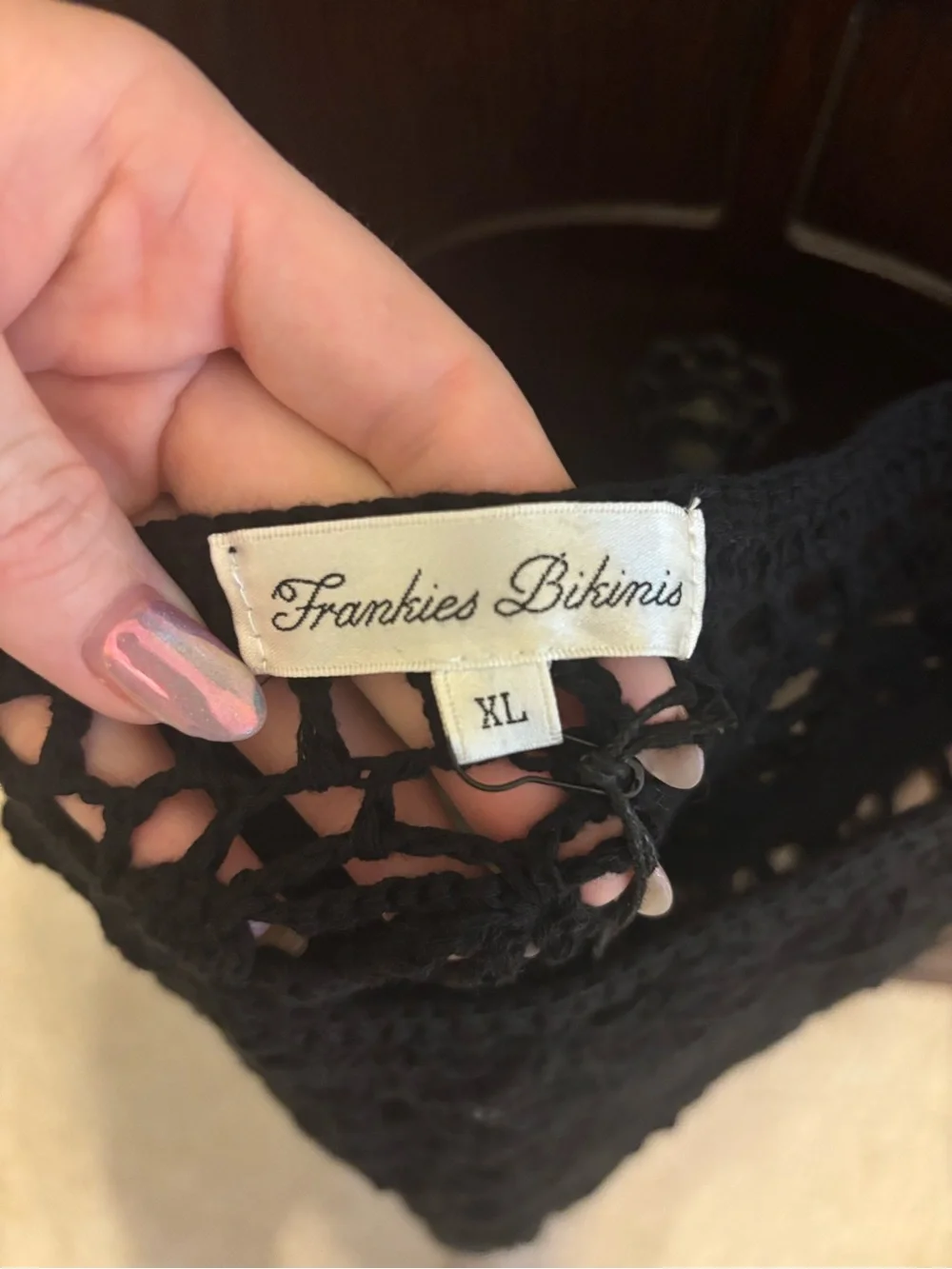 Frankie's Bikinis Black Crochet Swim Coverup Mini Dress